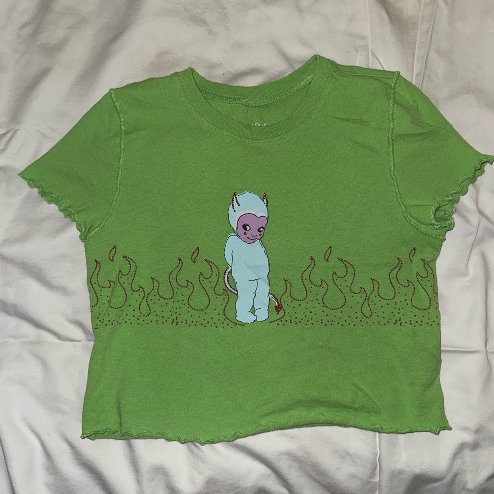 Urban Outfitters Green Crop Top with Playful Graphic